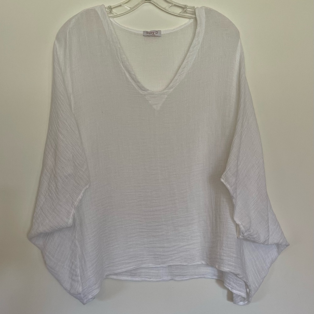 Suzy D London Linen Cotton White Oversized lagenlook  top blouse small cocoon